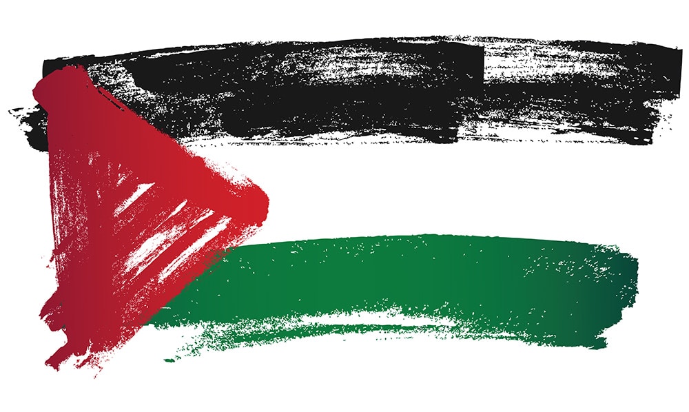 A Palestinian flag rendered in simple brushstrokes.