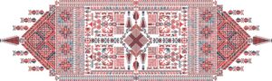 Intricate illustrative design in the style of a handwoven rug