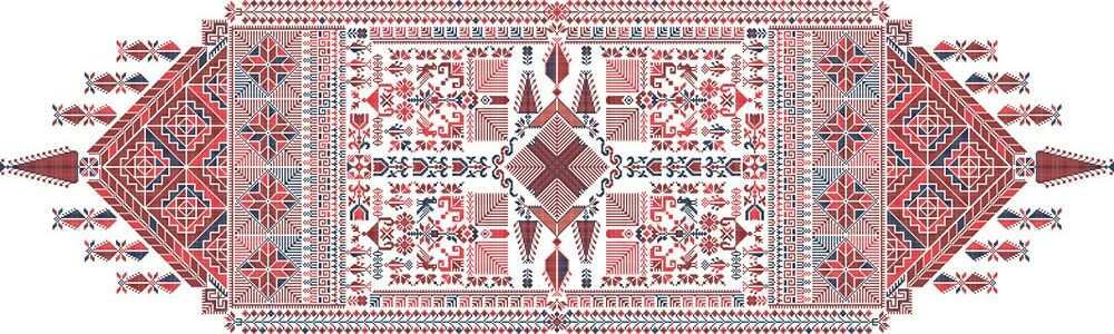 Intricate illustrative design in the style of a handwoven rug