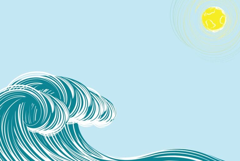 Illustration of an ocean wave with dun overhead