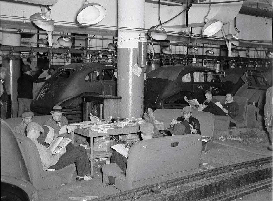 Sitdown strikers in the Fisher body plant factory number three. Flint, Michigan, 1937. Photo Credit: Sheldon Dick via Wikimedia.