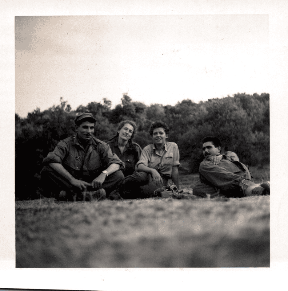 Kathryn Updegraff, Awaiting the arrival of the Bazooka, Lakhdar, Me, Akila, and Youssef relaxing, August 1957, The Degraff/Updegraff Archive.