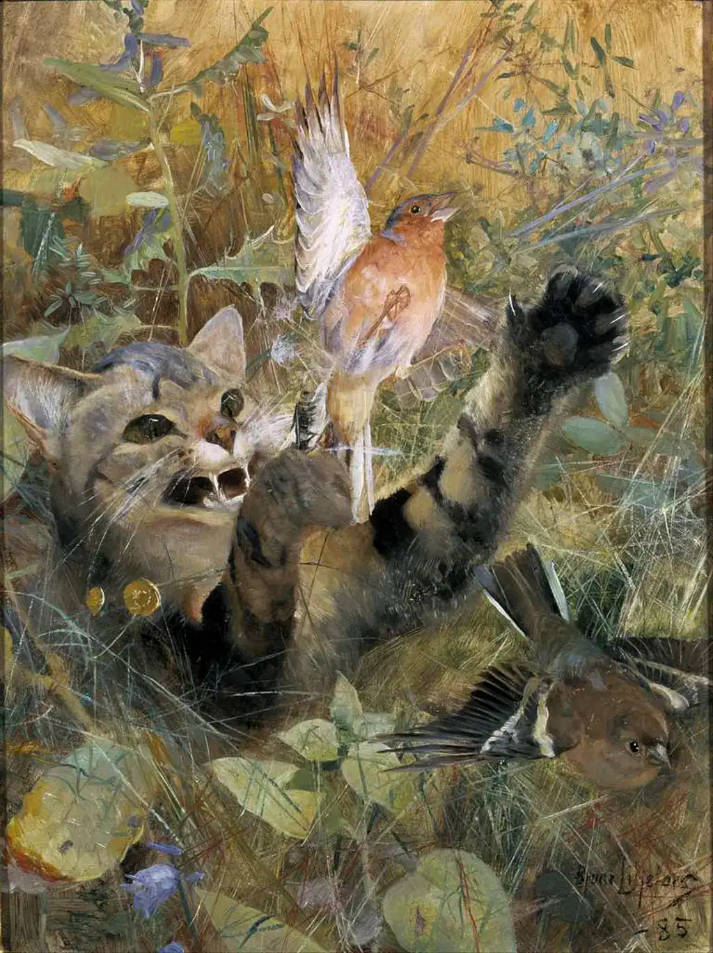 Bruno Liljefors, A Cat and Chaffinch