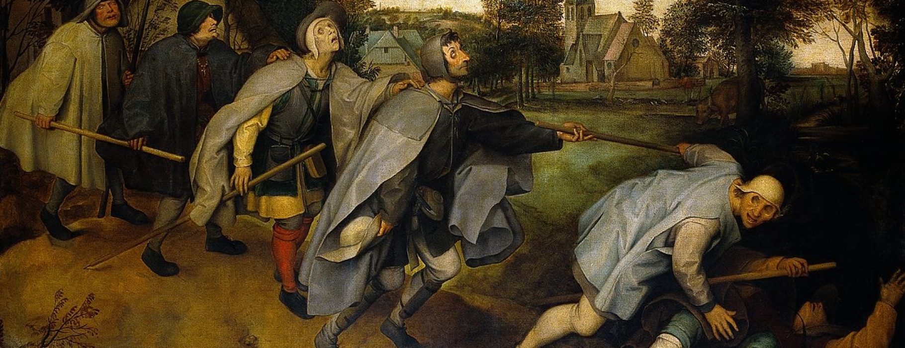 The_blind_leading_the_blind._Oil_painting_after_Pieter_Brueg_Wellcome_V0017252 The blind leading the blind. Oil painting after Pieter Bruegel.