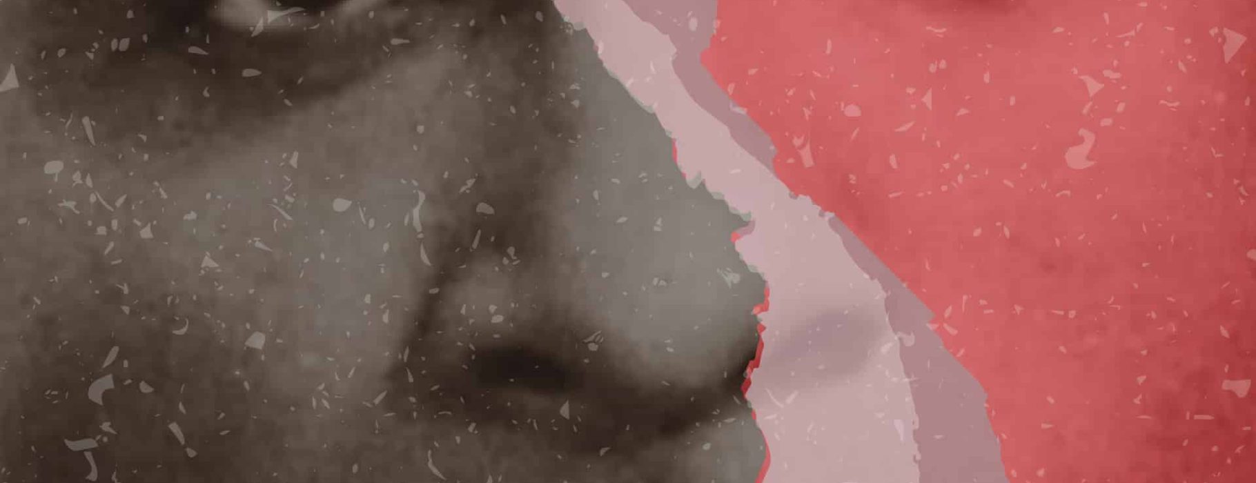 Frantz Fanon's face, superimposed with a semitransparent outline of the borders of Vietnam..